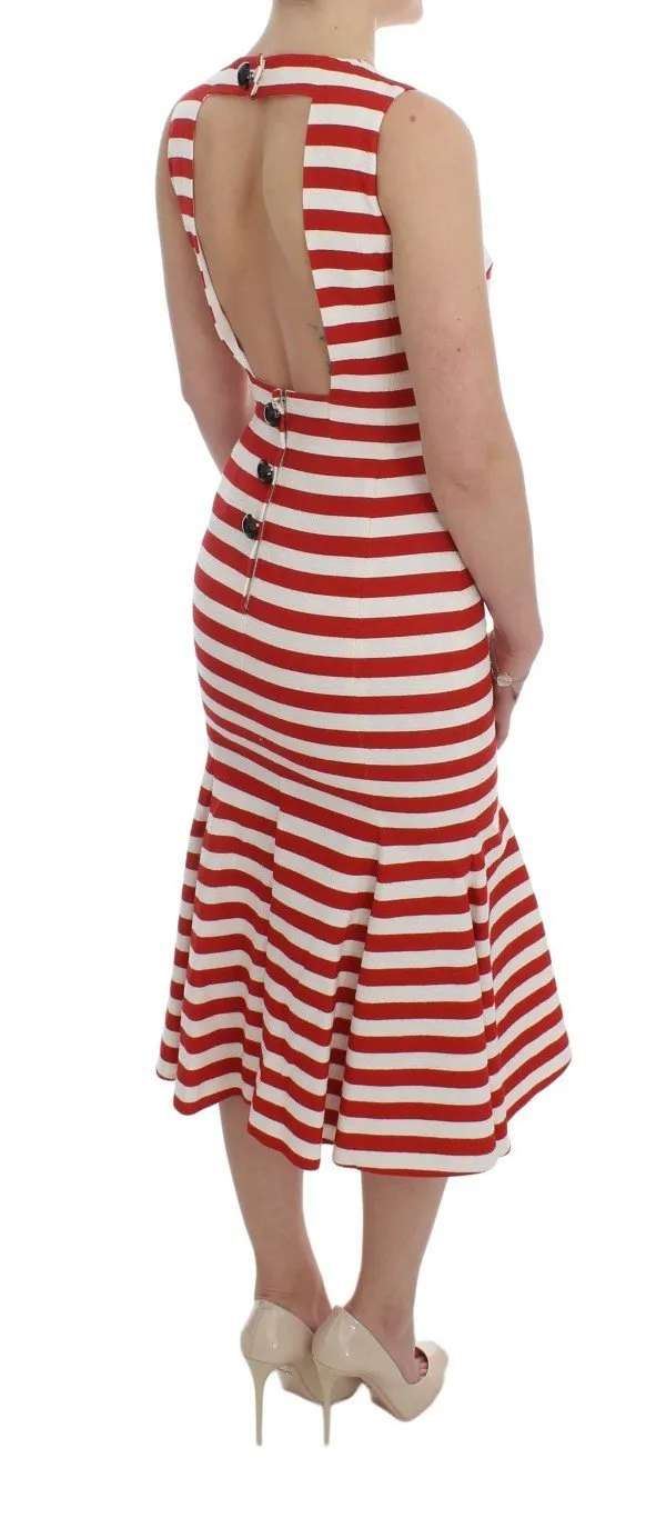 Red White Striped Stretch Sheath Dress