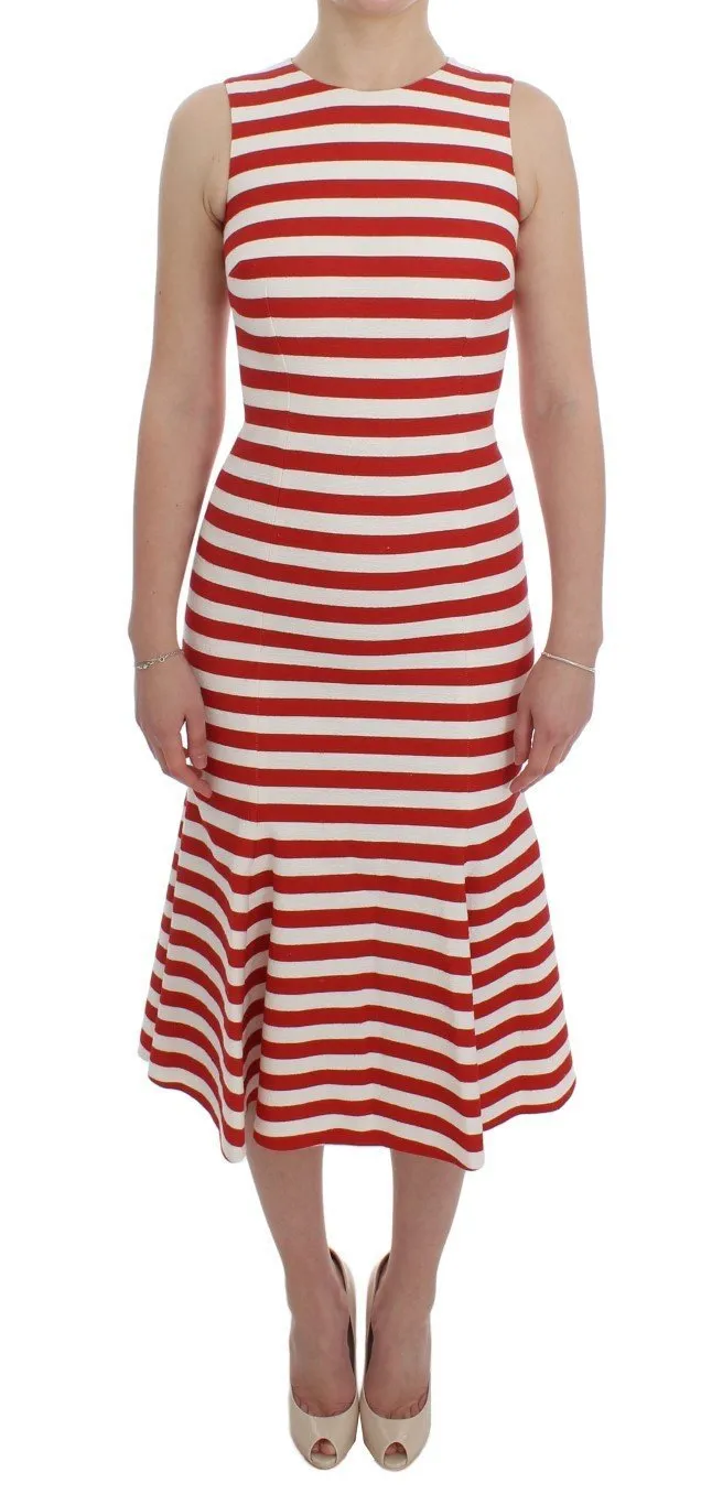 Red White Striped Stretch Sheath Dress