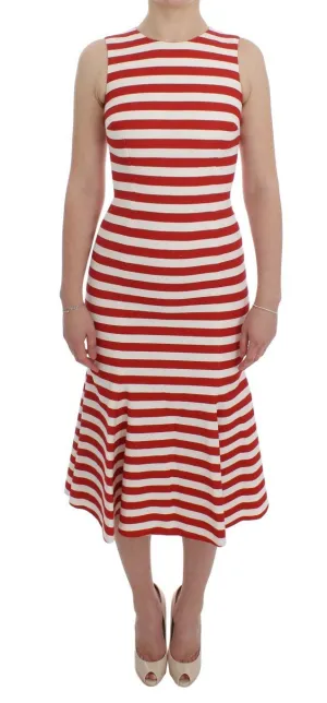 Red White Striped Stretch Sheath Dress