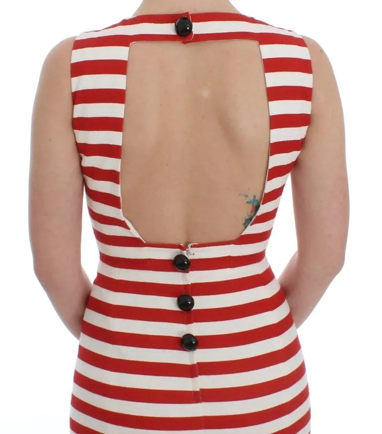Red White Striped Stretch Sheath Dress