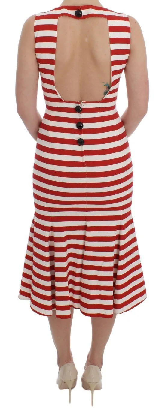Red White Striped Stretch Sheath Dress