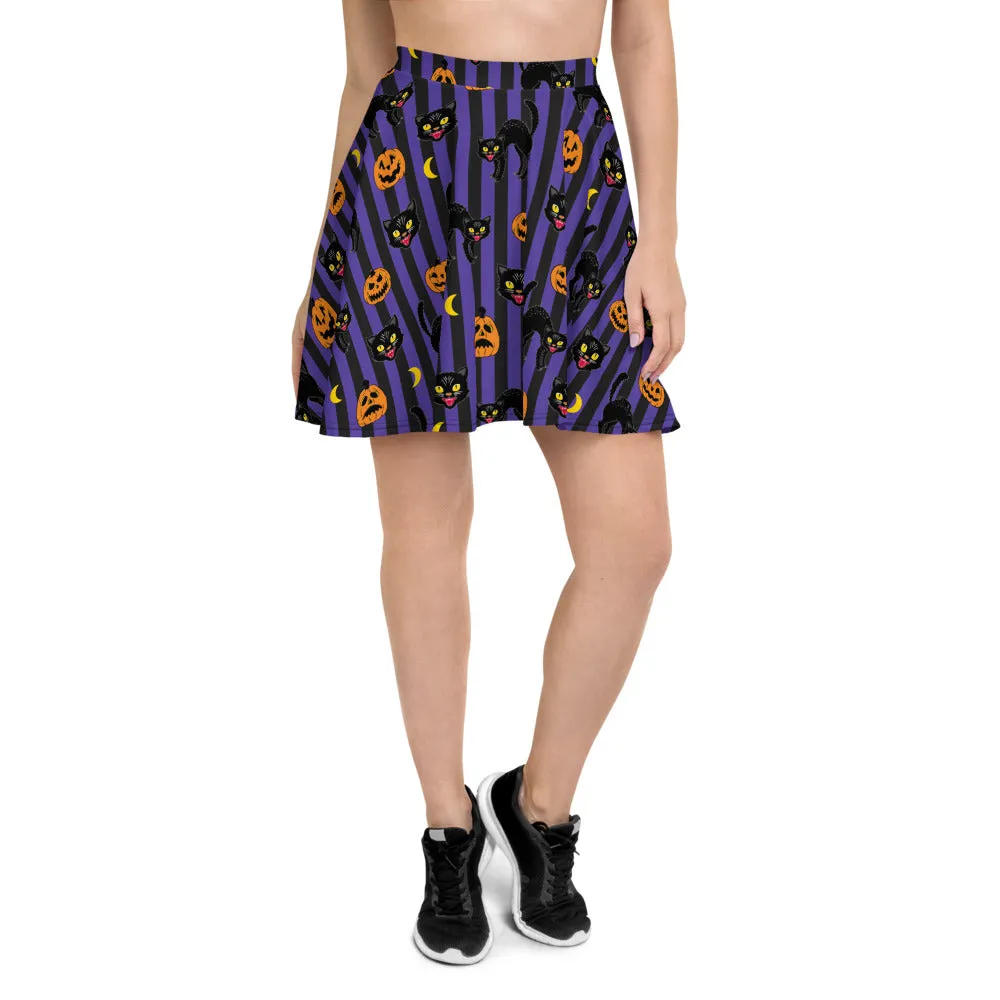 Retro Halloween Cat Skirt - Purple