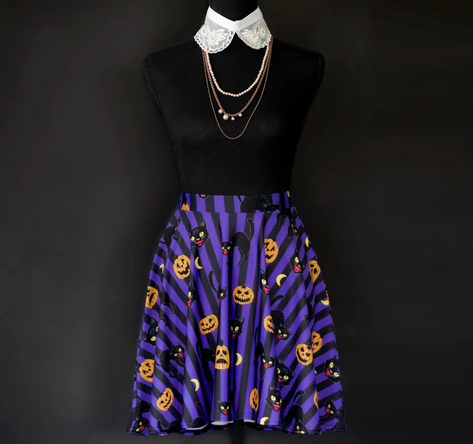 Retro Halloween Cat Skirt - Purple
