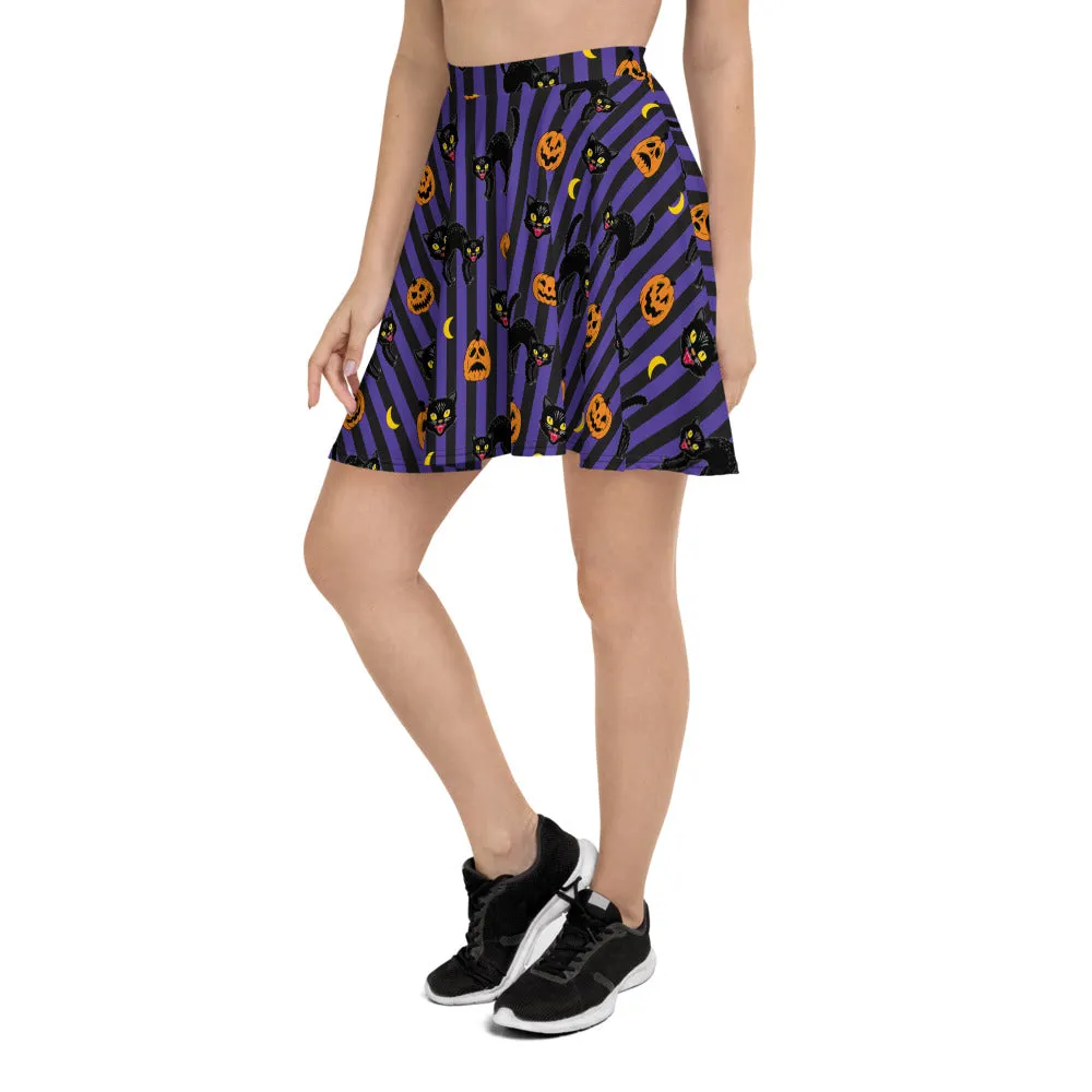 Retro Halloween Cat Skirt - Purple