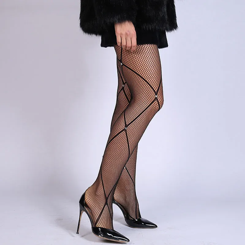 Rhinestone Fishnet Sheer Mesh Stockings