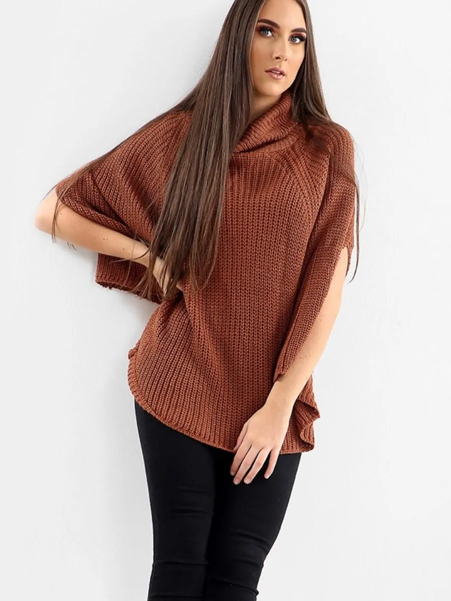 Roll Neck Knitted Poncho