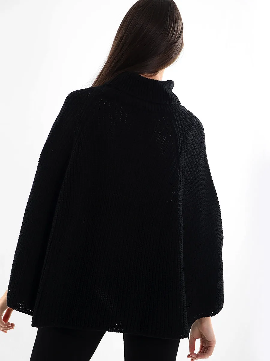 Roll Neck Knitted Poncho