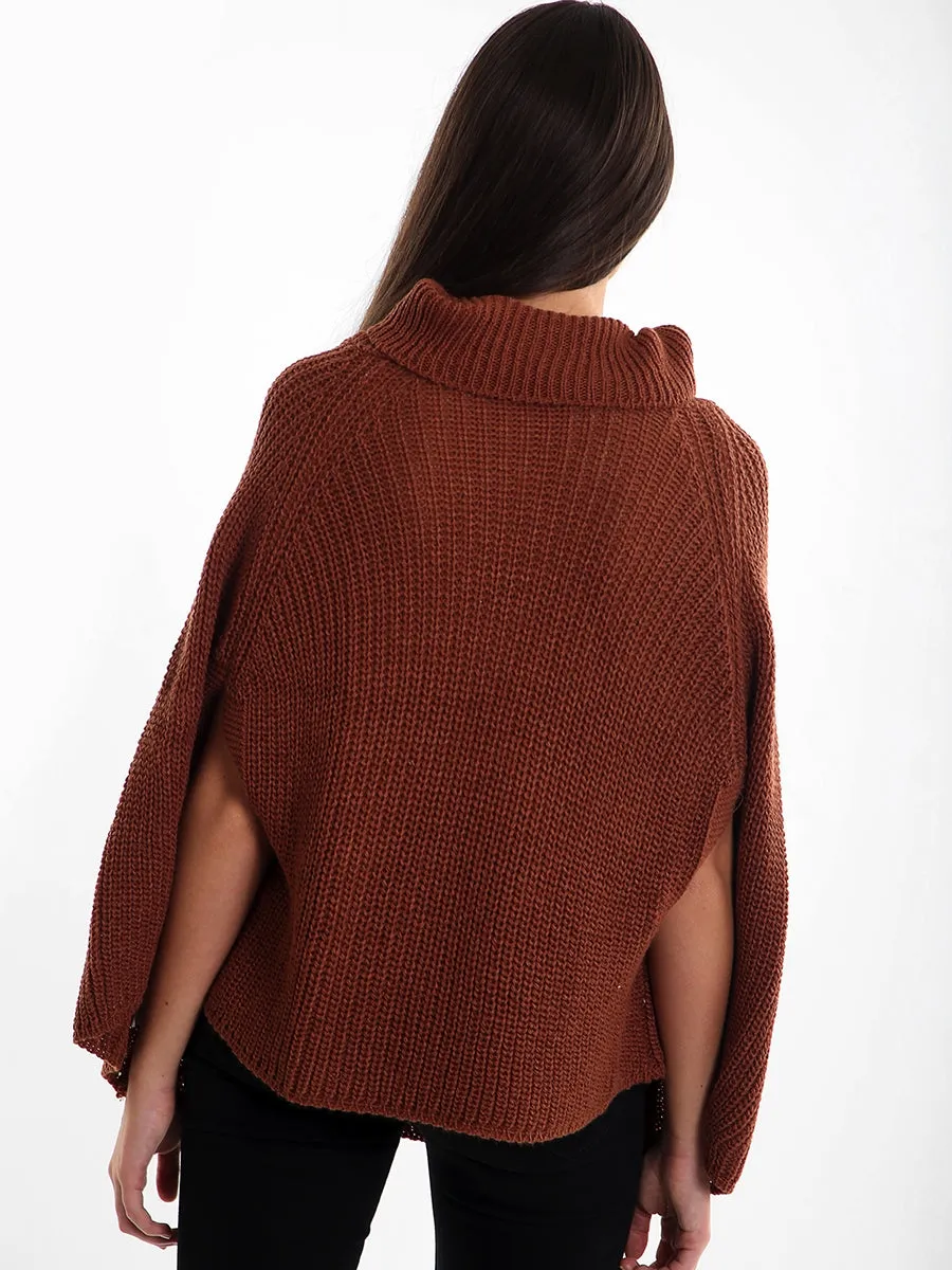 Roll Neck Knitted Poncho