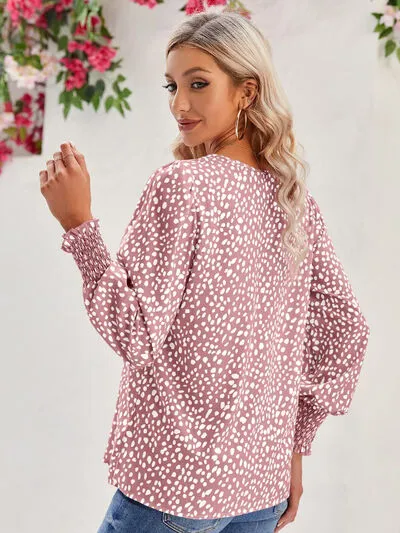 Roonie Printed V-Neck Lantern Sleeve Blouse