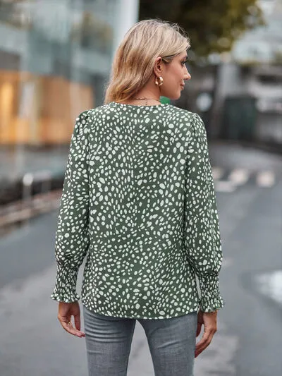 Roonie Printed V-Neck Lantern Sleeve Blouse