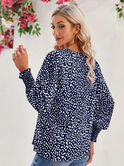 Roonie Printed V-Neck Lantern Sleeve Blouse