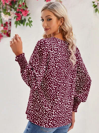 Roonie Printed V-Neck Lantern Sleeve Blouse