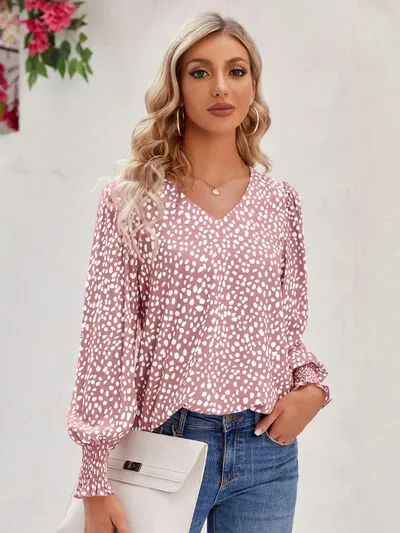 Roonie Printed V-Neck Lantern Sleeve Blouse