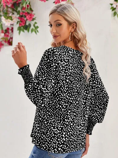 Roonie Printed V-Neck Lantern Sleeve Blouse
