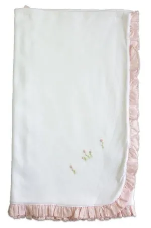 Rose Clusters White Pima Cotton Baby Blanket with Pink