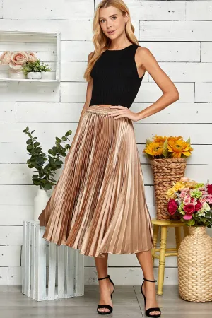 ROSE GOLD SATIN PLEATED A LINE SKIRT
