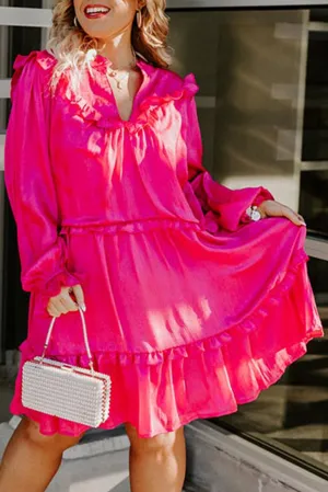 Rose Long Sleeve Ruffled Plus Size Dress