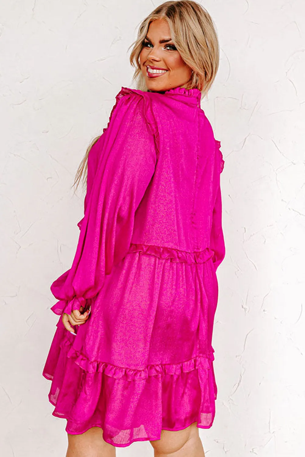 Rose Long Sleeve Ruffled Plus Size Dress