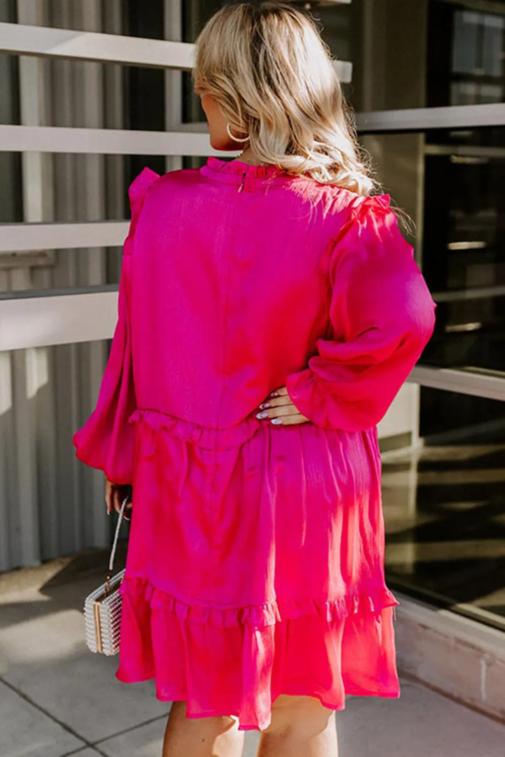 Rose Long Sleeve Ruffled Plus Size Dress