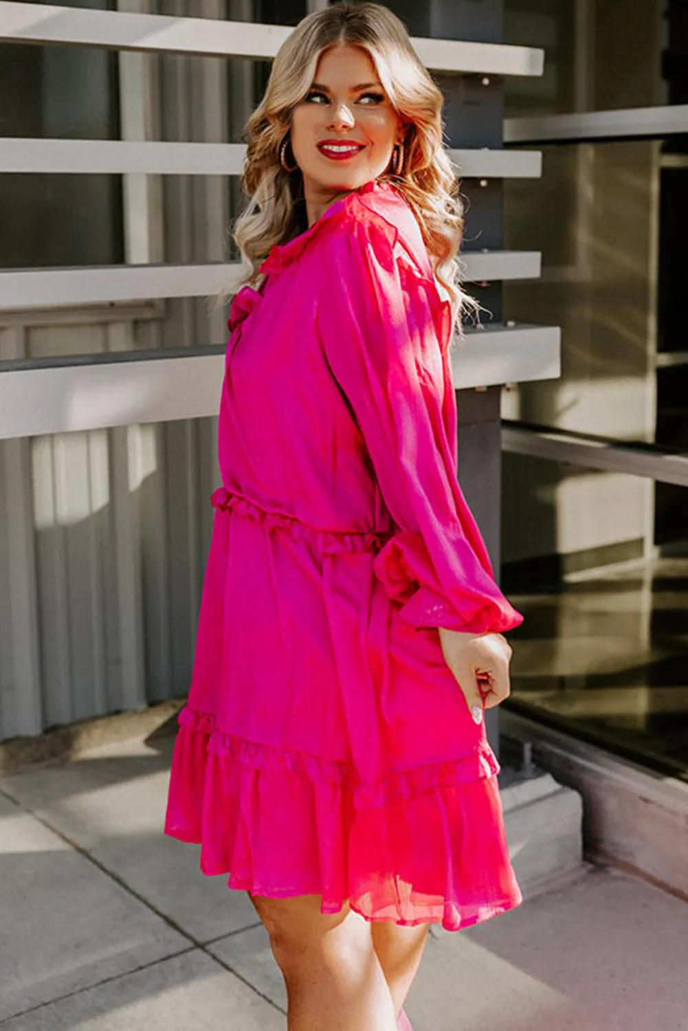 Rose Long Sleeve Ruffled Plus Size Dress