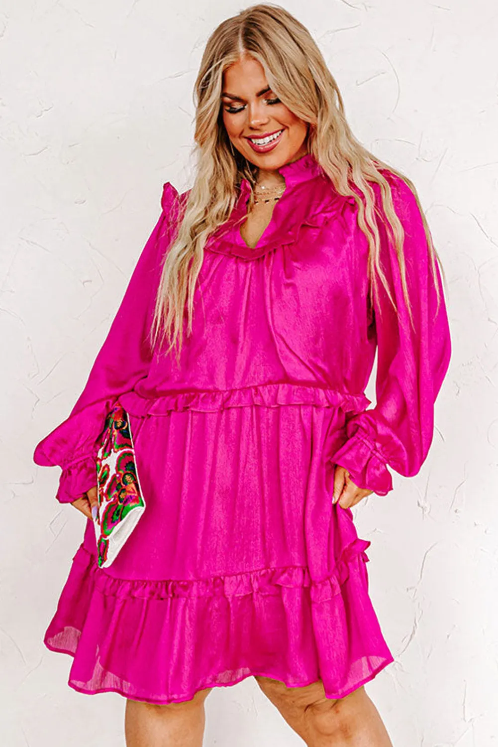 Rose Long Sleeve Ruffled Plus Size Dress
