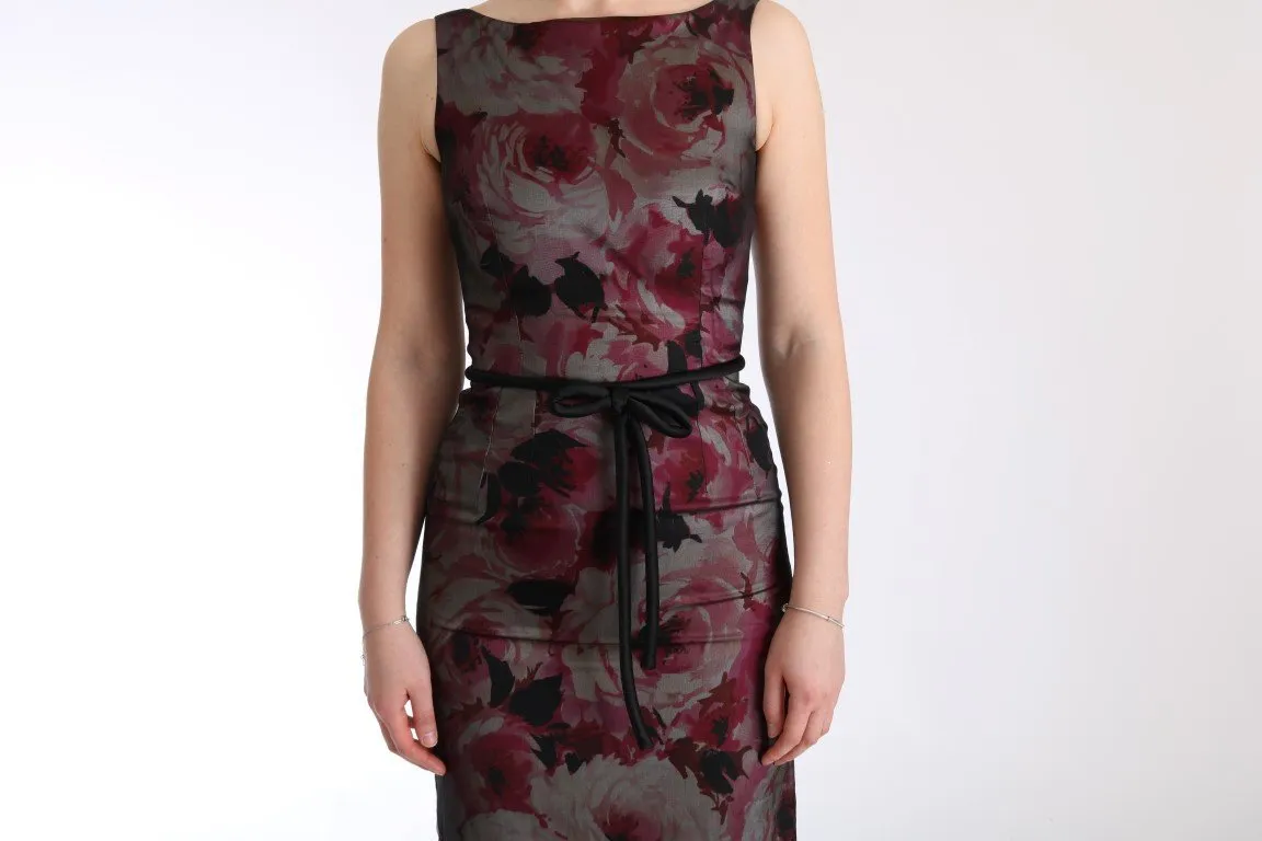 Roses Silk Stretch Sheath Long Dress