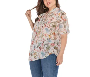Round Neck Ruffled Sleeve Printed Short-sleeved T-shirt