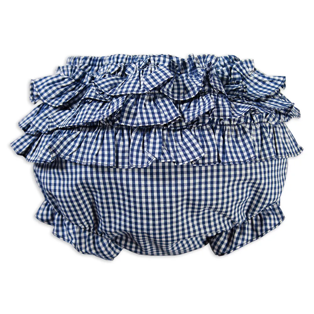 Royal Blue Gingham Girl Ruffled Diaper Cover