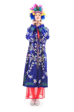 Royal Blue Velvet and Multi-Colour Embroidered Robe
