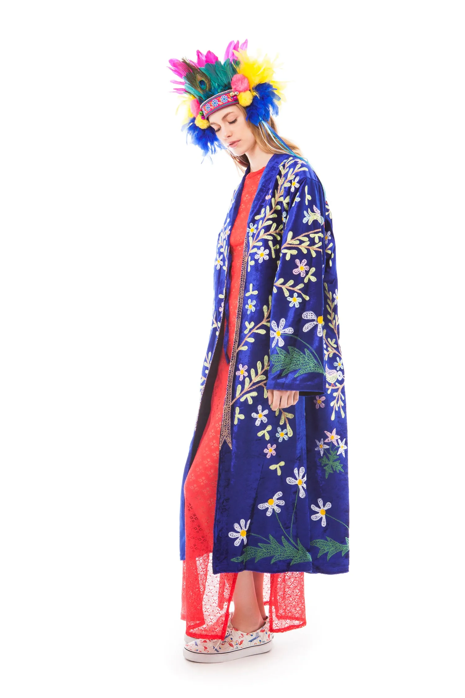 Royal Blue Velvet and Multi-Colour Embroidered Robe