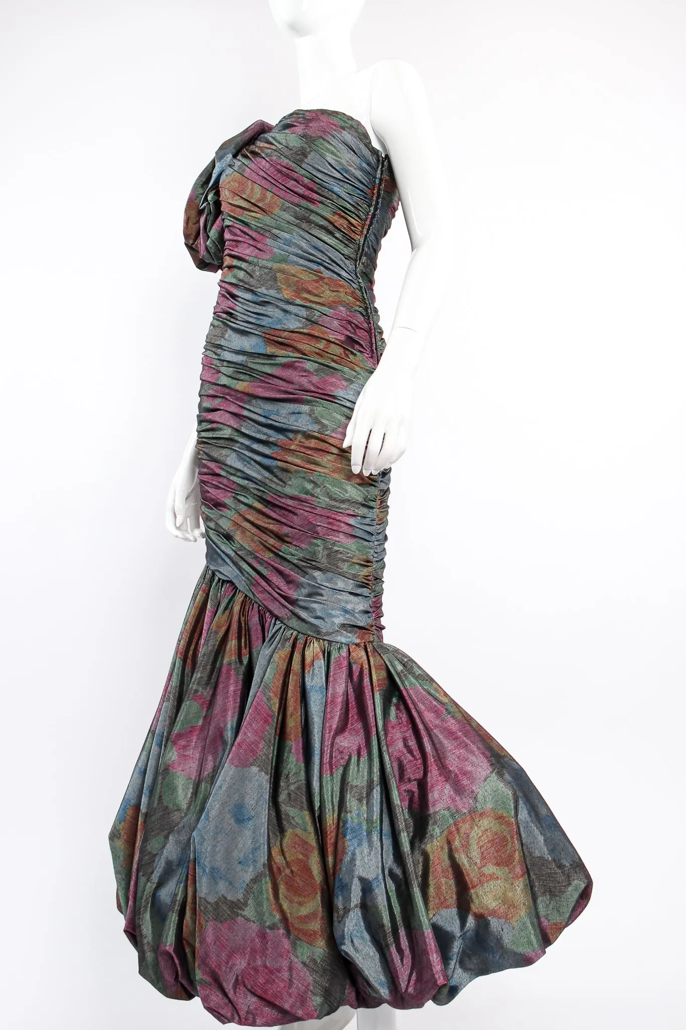 Ruched One-Shoulder Bubble Gown