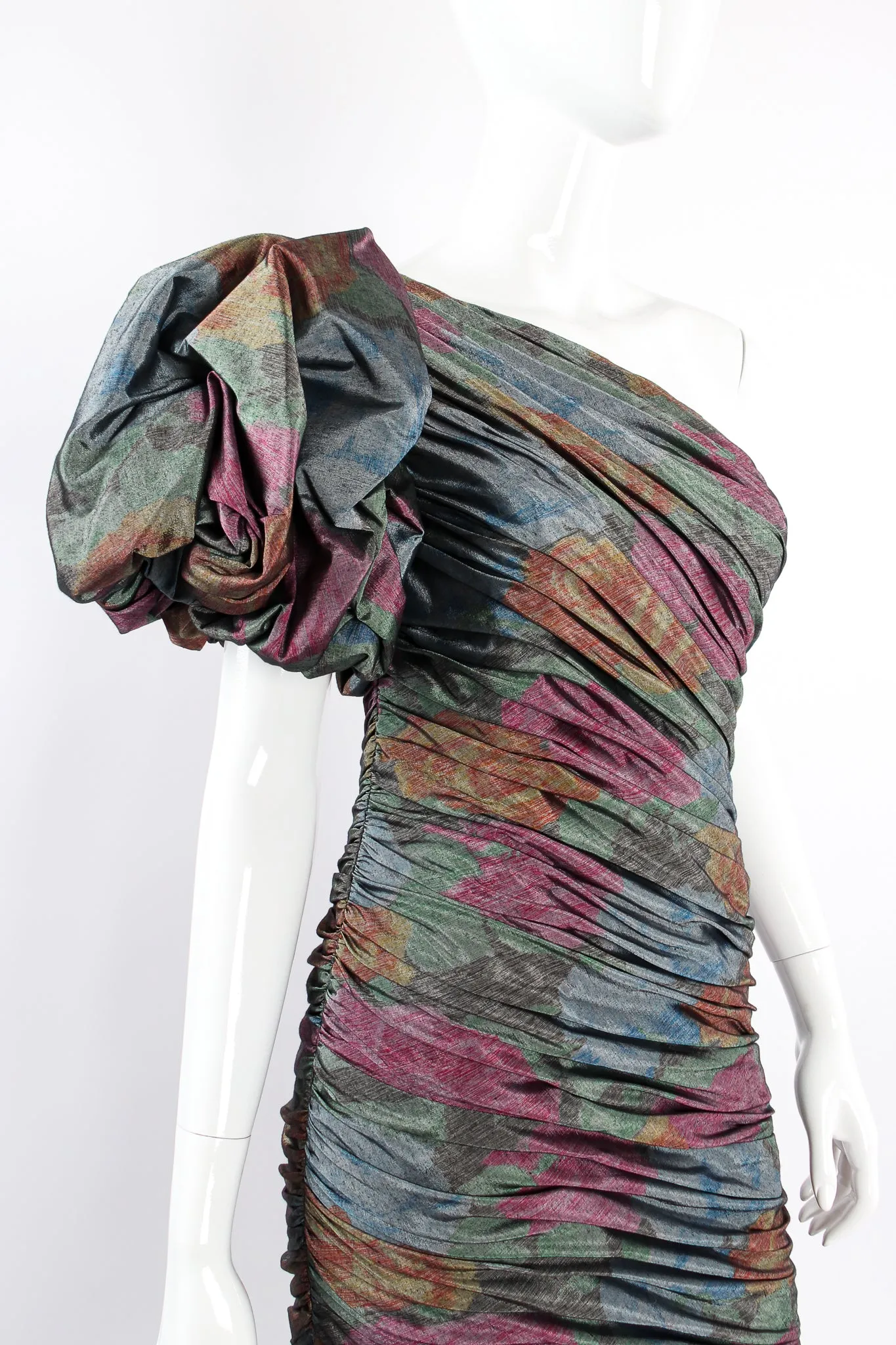Ruched One-Shoulder Bubble Gown
