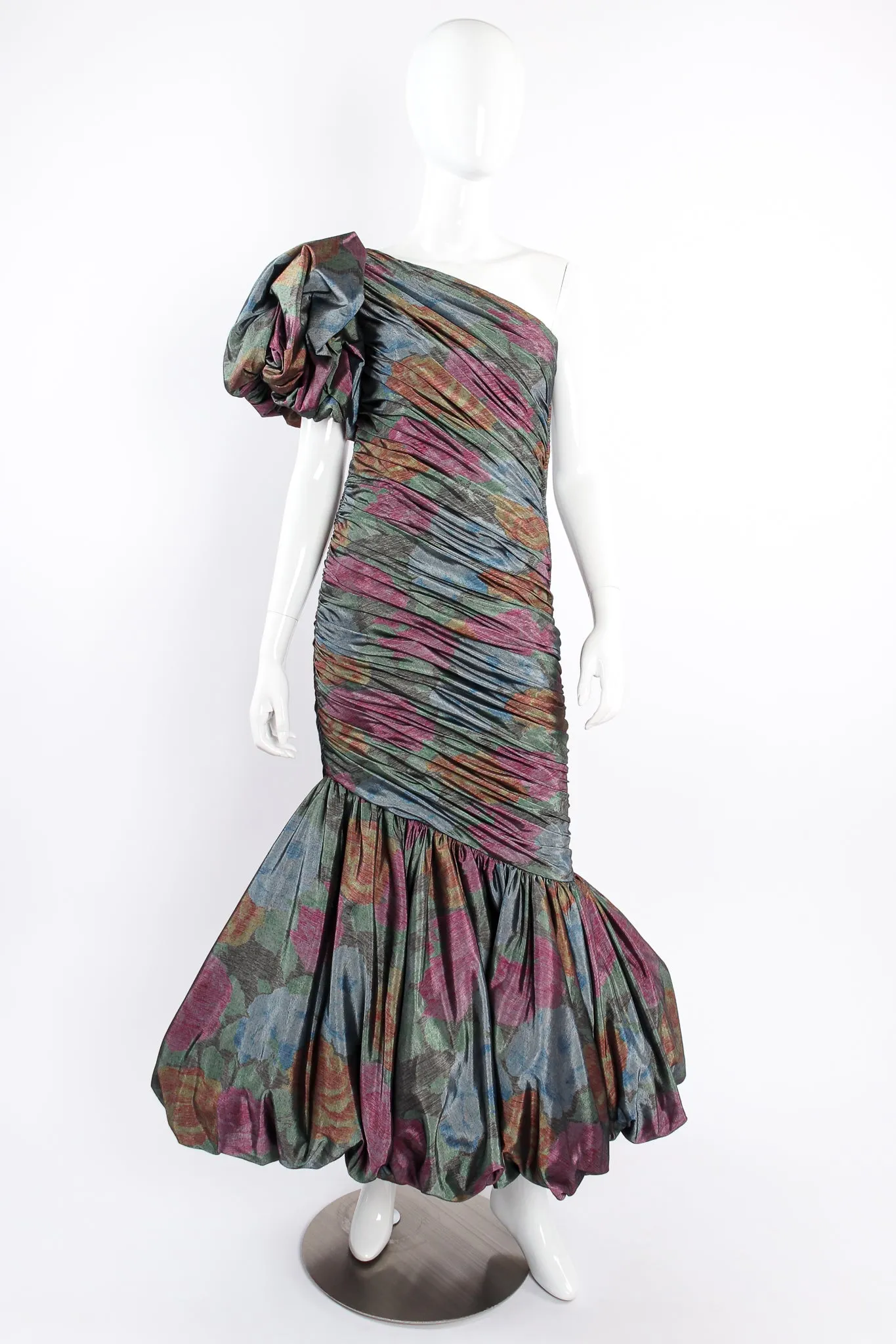 Ruched One-Shoulder Bubble Gown