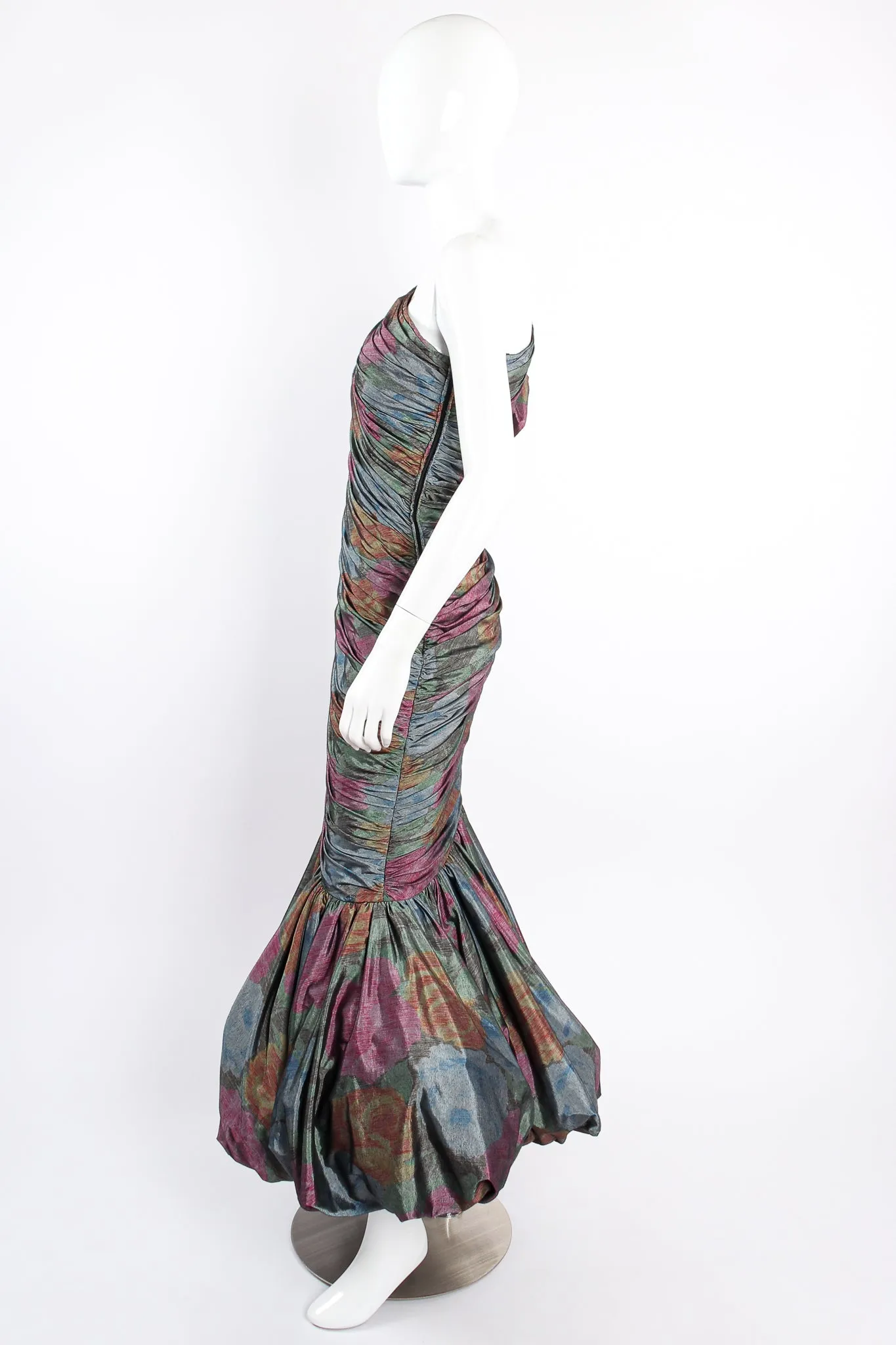 Ruched One-Shoulder Bubble Gown