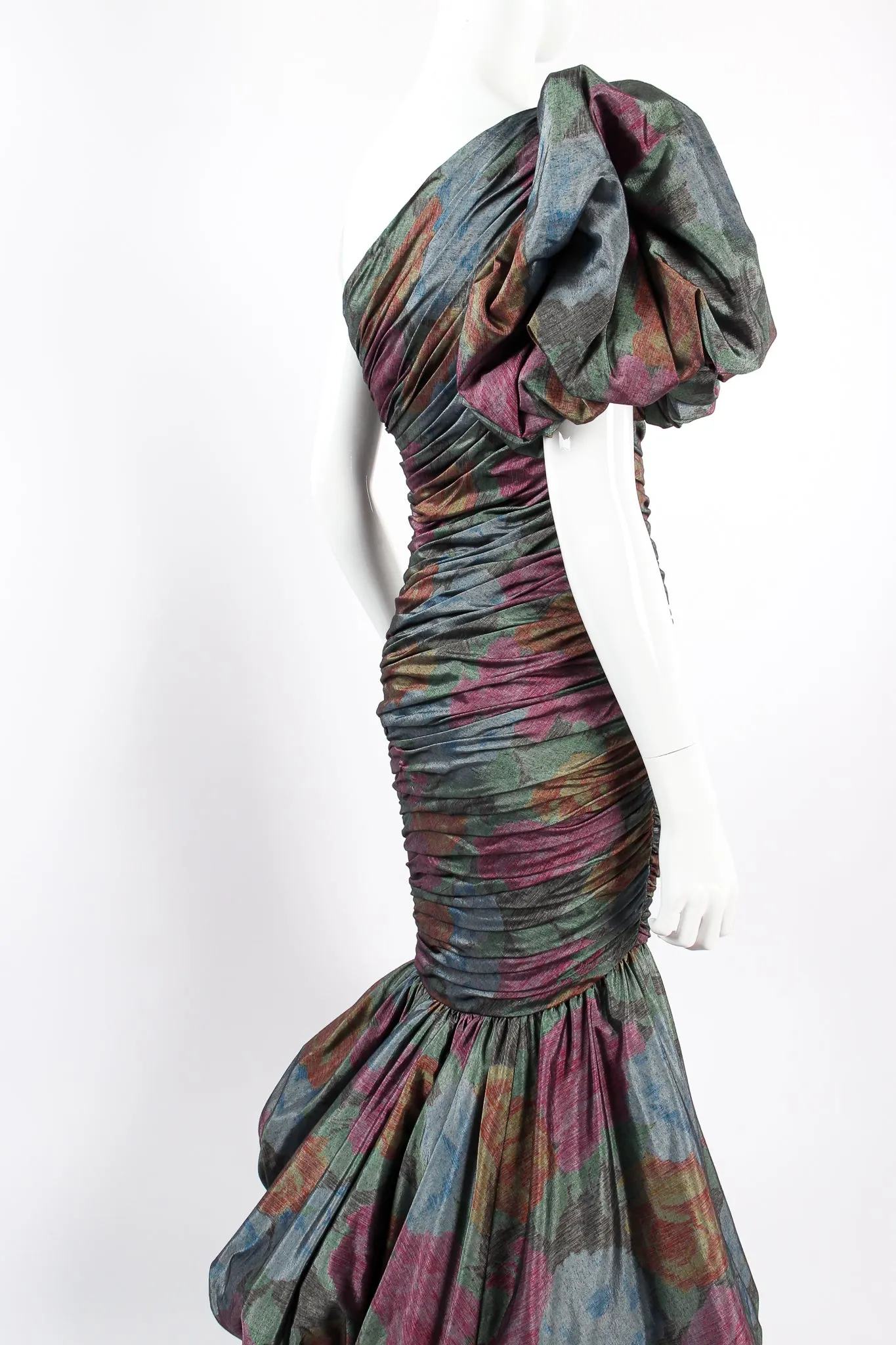 Ruched One-Shoulder Bubble Gown