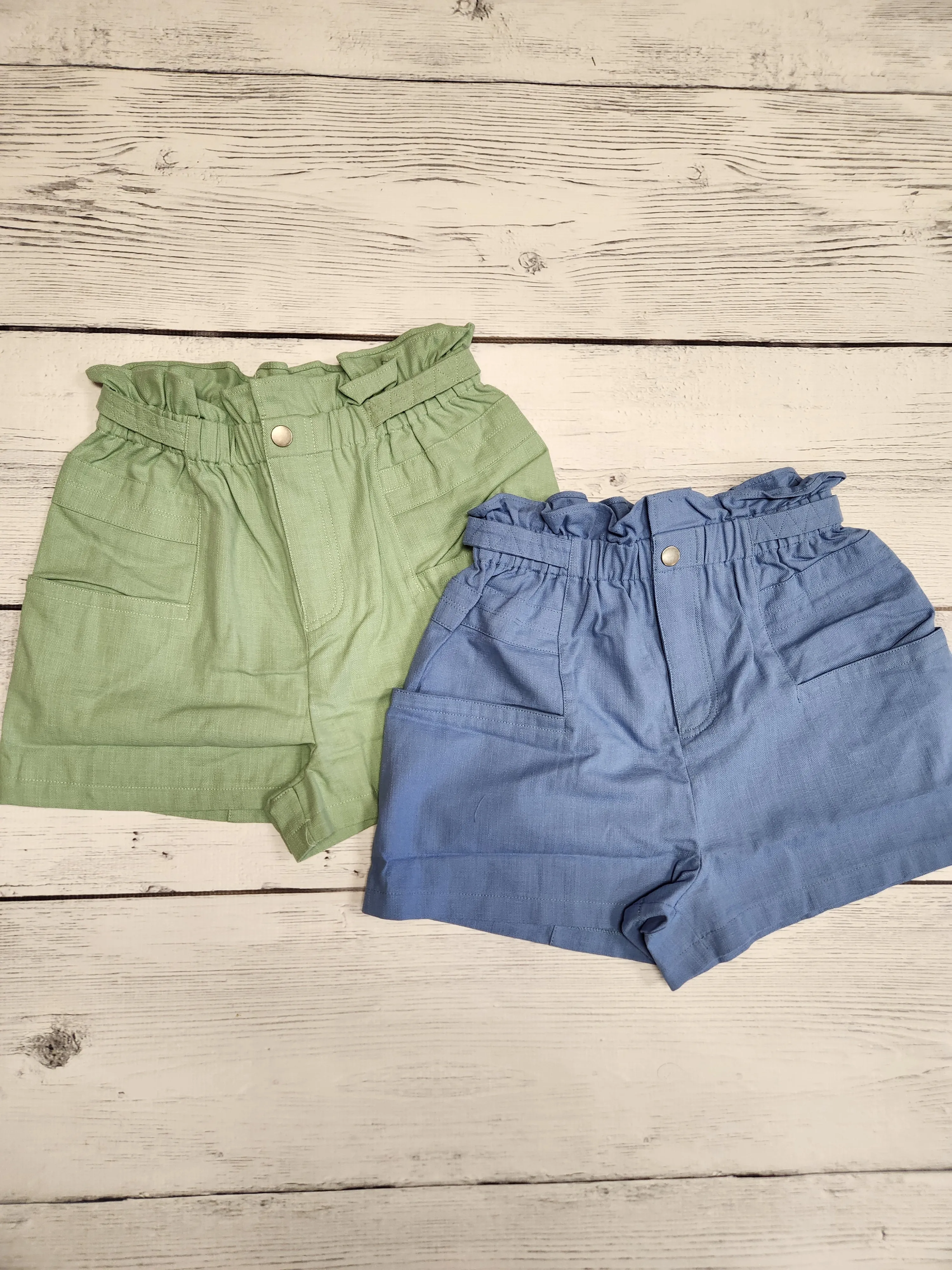 Ruffled High Waist Cotton Twill Shorts (2 colors)