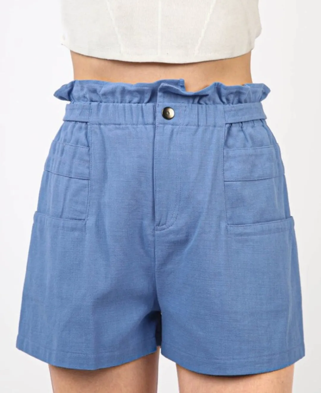 Ruffled High Waist Cotton Twill Shorts (2 colors)