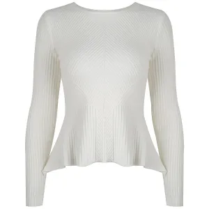 Ruffled Knit Slim-type Round Neck Sweaters