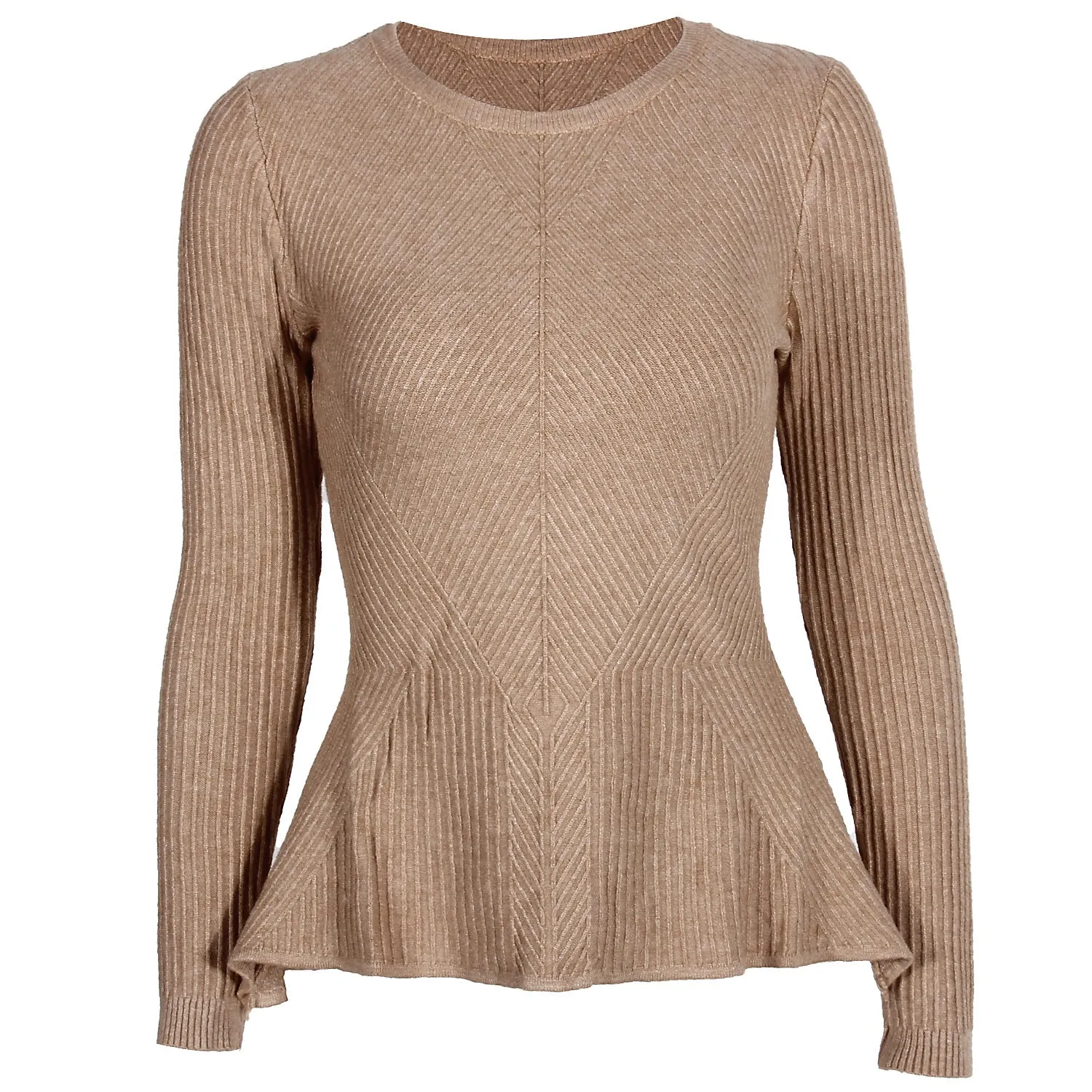 Ruffled Knit Slim-type Round Neck Sweaters