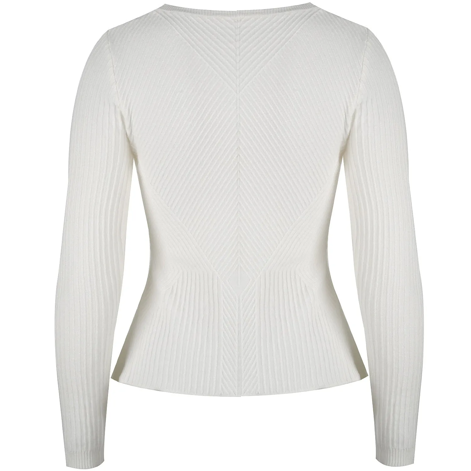 Ruffled Knit Slim-type Round Neck Sweaters