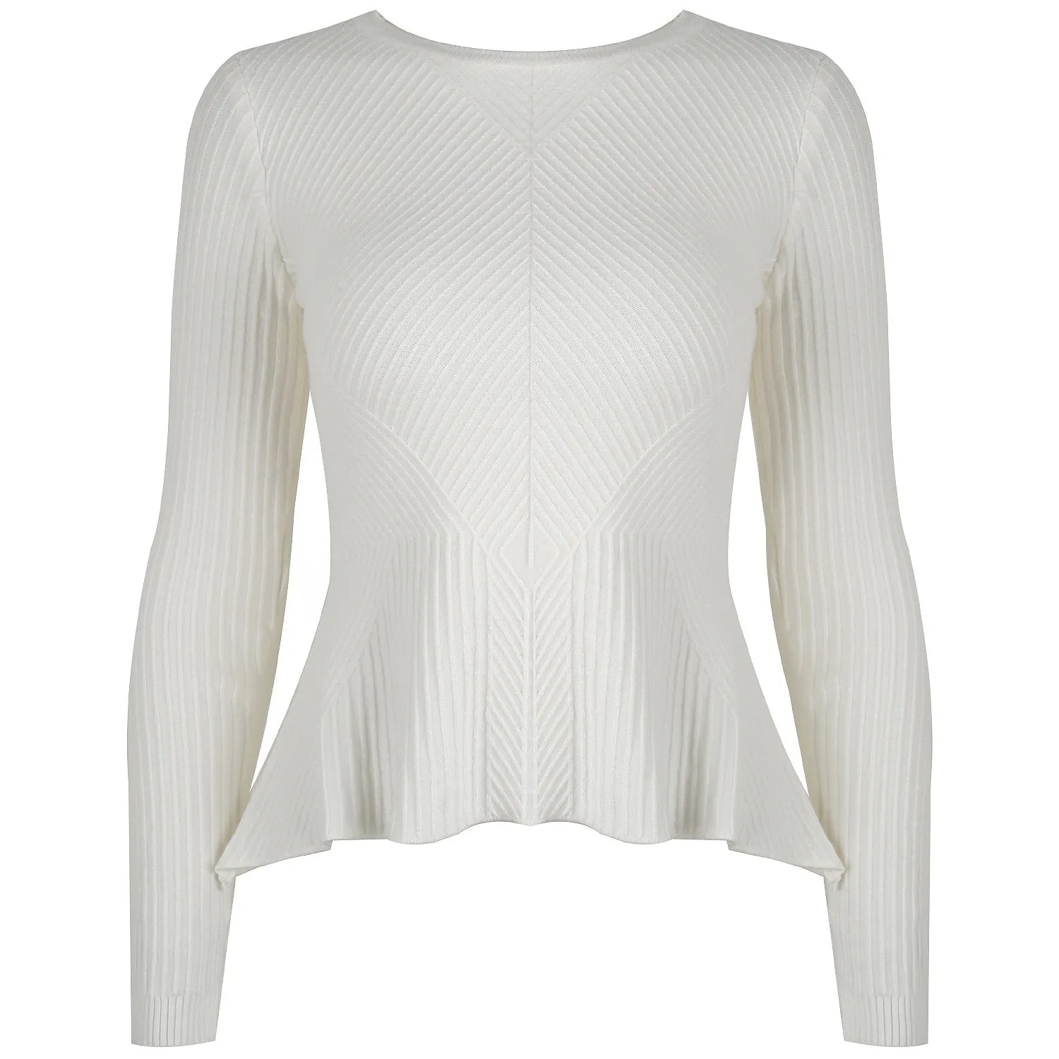 Ruffled Knit Slim-type Round Neck Sweaters