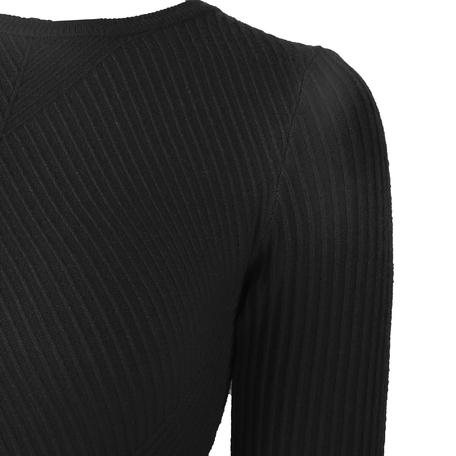 Ruffled Knit Slim-type Round Neck Sweaters