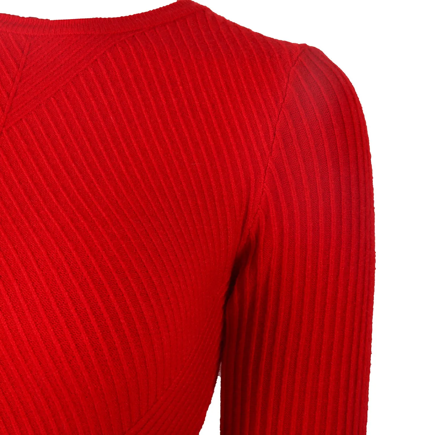 Ruffled Knit Slim-type Round Neck Sweaters