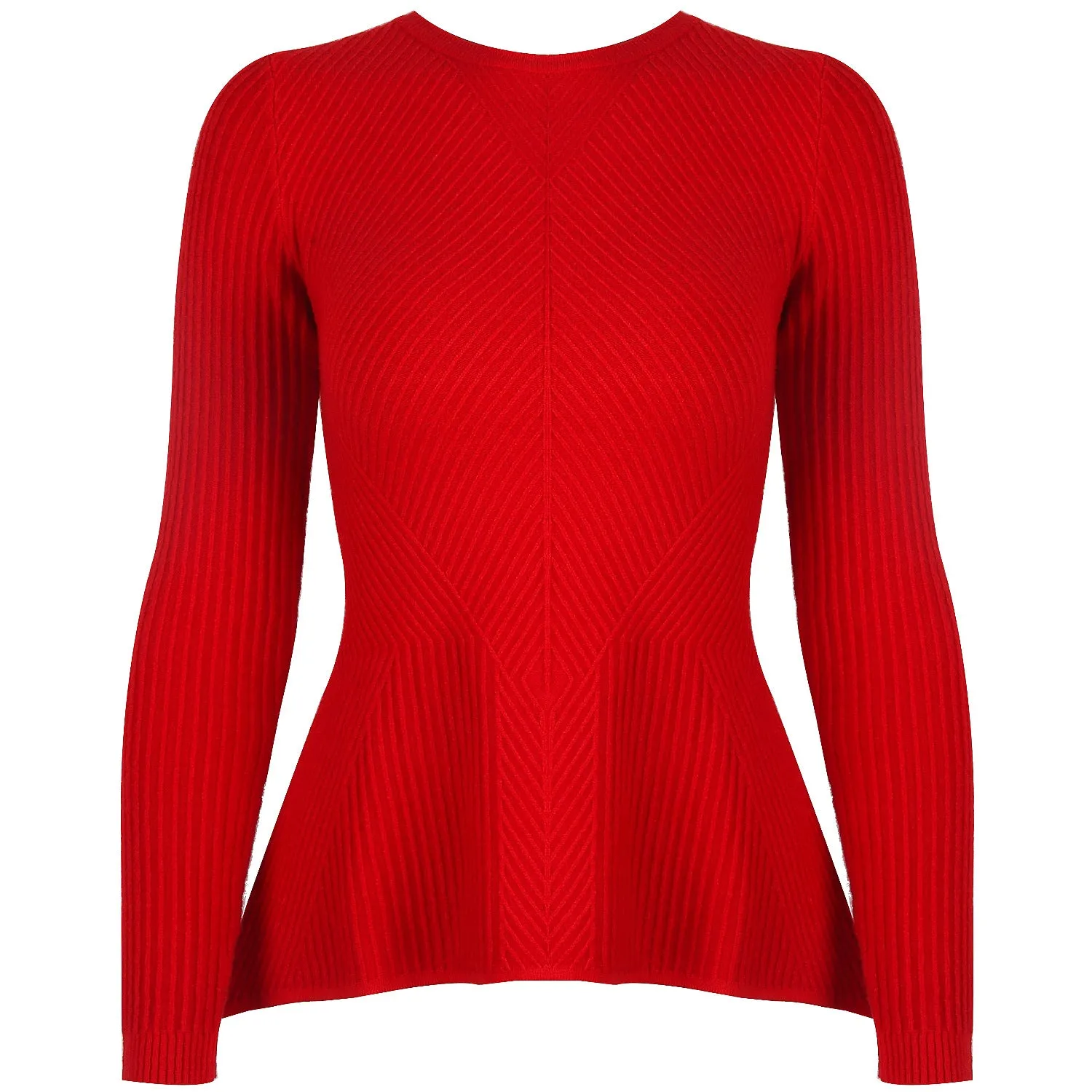 Ruffled Knit Slim-type Round Neck Sweaters