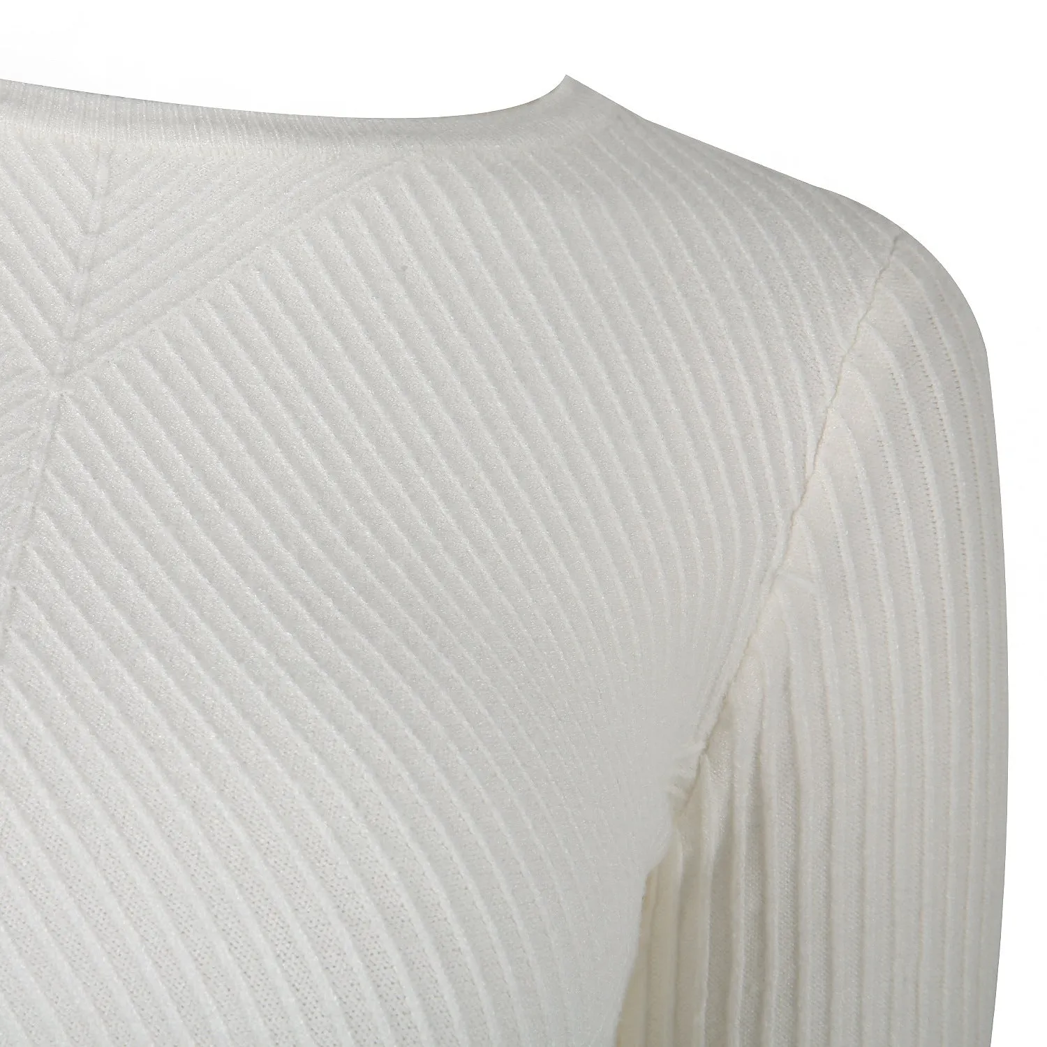 Ruffled Knit Slim-type Round Neck Sweaters