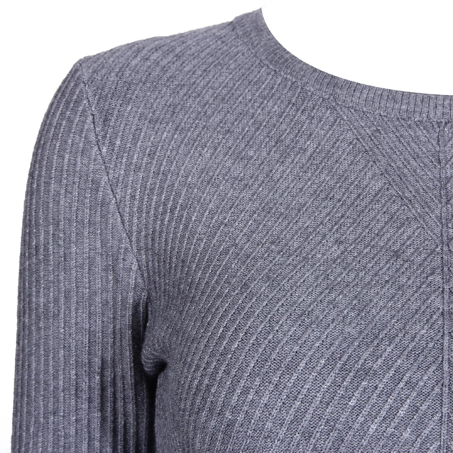Ruffled Knit Slim-type Round Neck Sweaters