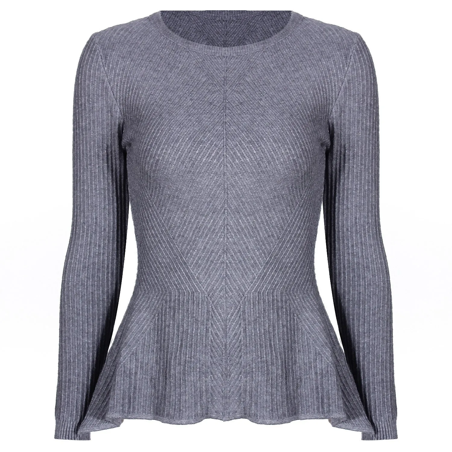 Ruffled Knit Slim-type Round Neck Sweaters