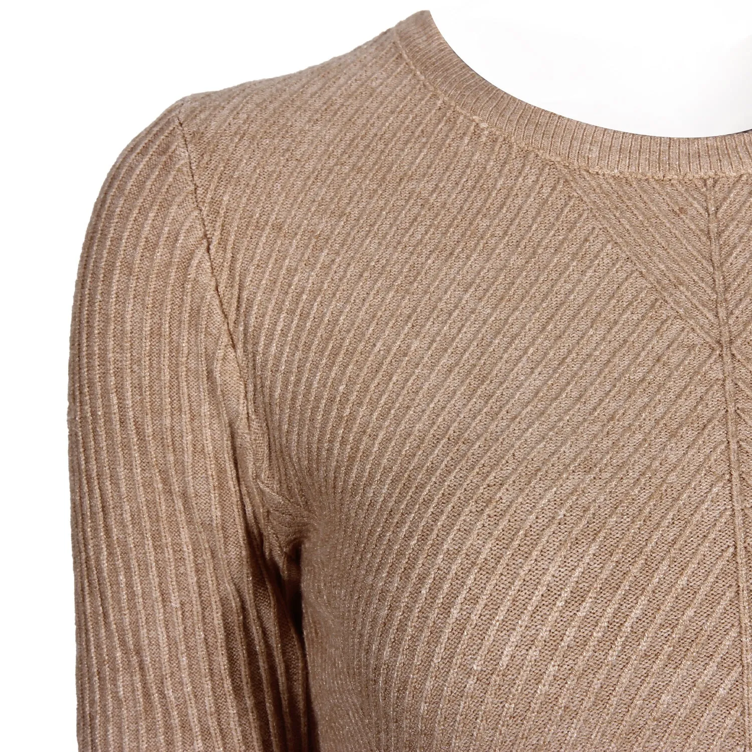 Ruffled Knit Slim-type Round Neck Sweaters