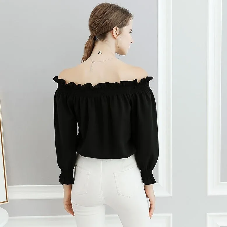 Ruffled Long Sleeve Off-Shoulder