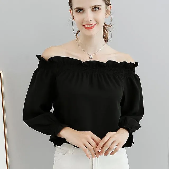 Ruffled Long Sleeve Off-Shoulder